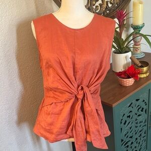 Elegant linen persimmon Tie-Front Women's Top by Harvey Bernard